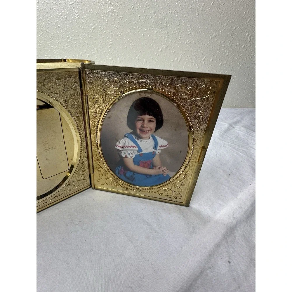 Vtg Danbury Clock Double Frame Gold Ornate Folds Up Alarm Hard to find